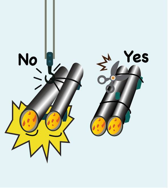 A cartoon picture about the wrapping tape cutting caution.